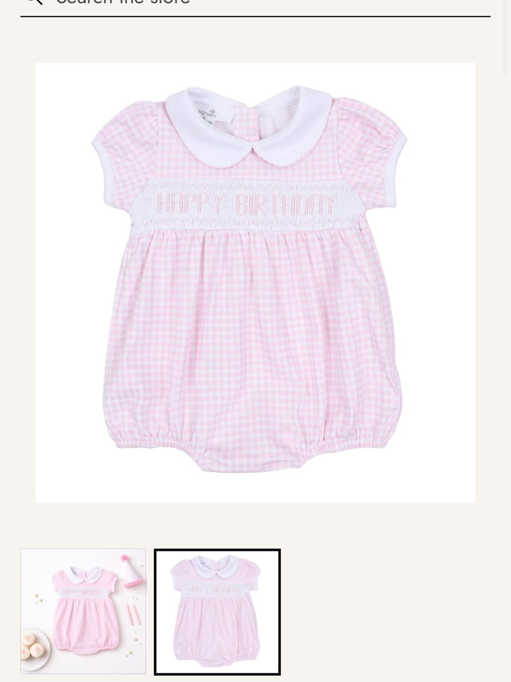 Magnolia Baby | Pink Gingham Birthday Bubble Romper with White Peter Pan Collar